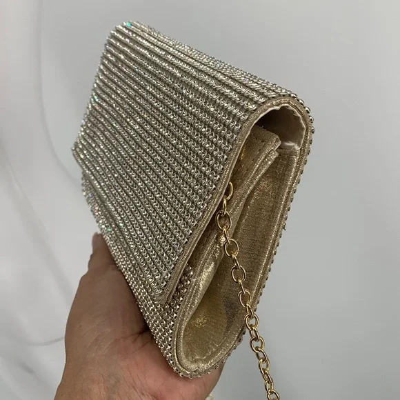 Chic NYE New Years Eve party fancy vintage Gold Chain Crossbody Bag purse used - Picture 15 of 17